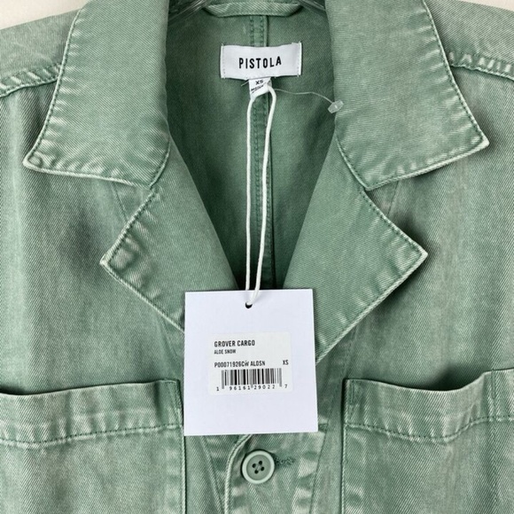 PISTOLA Grover Cargo Jumpsuit Aloe Snow Green Pockets Button Front - Picture 4 of 7